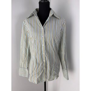 Y2K Striped Button Down Workwear Button Down Shirt Classic Fit Brown Blue Green